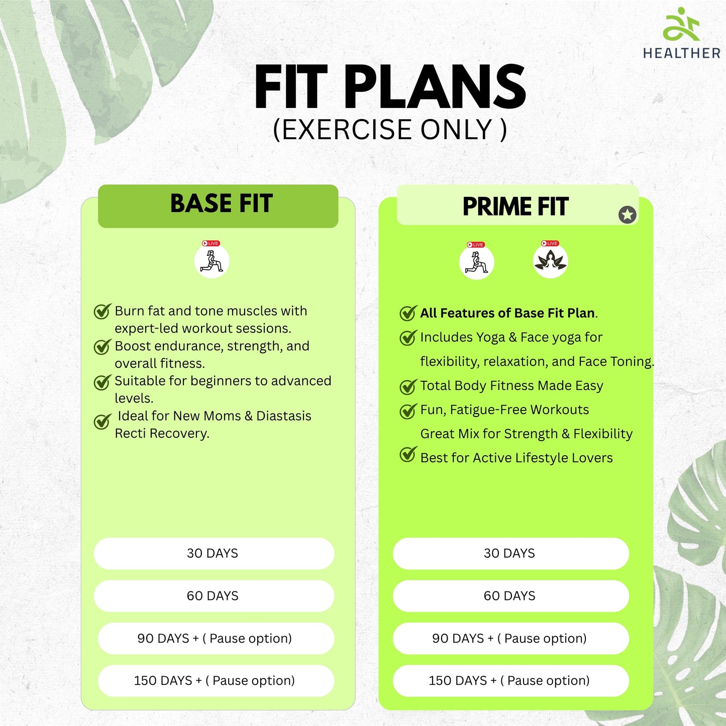 Healther Fit Plans (Exercise Only Plan)